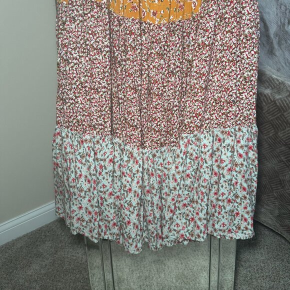 Natural Life Boho Floral Maxi Skirt Size XL Tiered Flowy Elastic Gold Red Beach - Picture 14 of 15